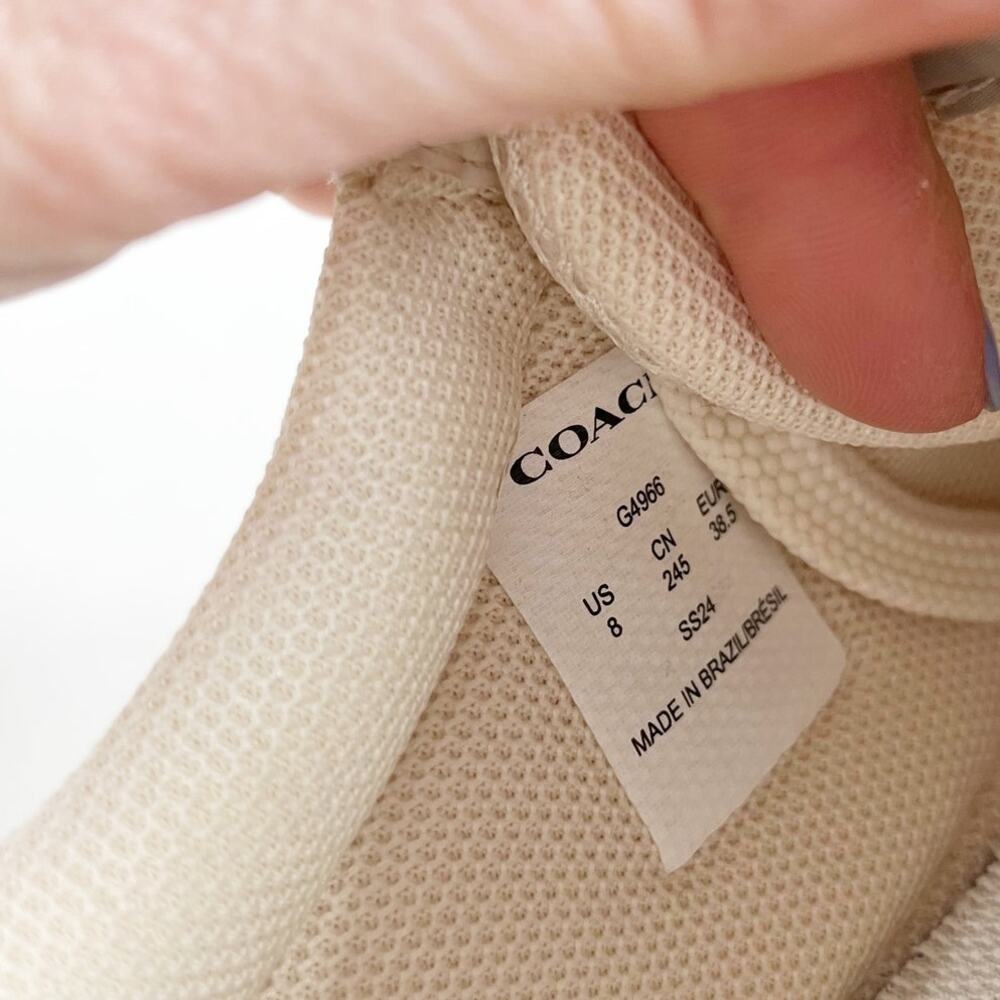 Coach Cream White Leather Low Top Sneakers with Tan Heel - Picture 3 of 8